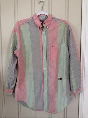 Vintage Y2K Tommy Hilfiger Mens Small Button Down striped cotton lightweight